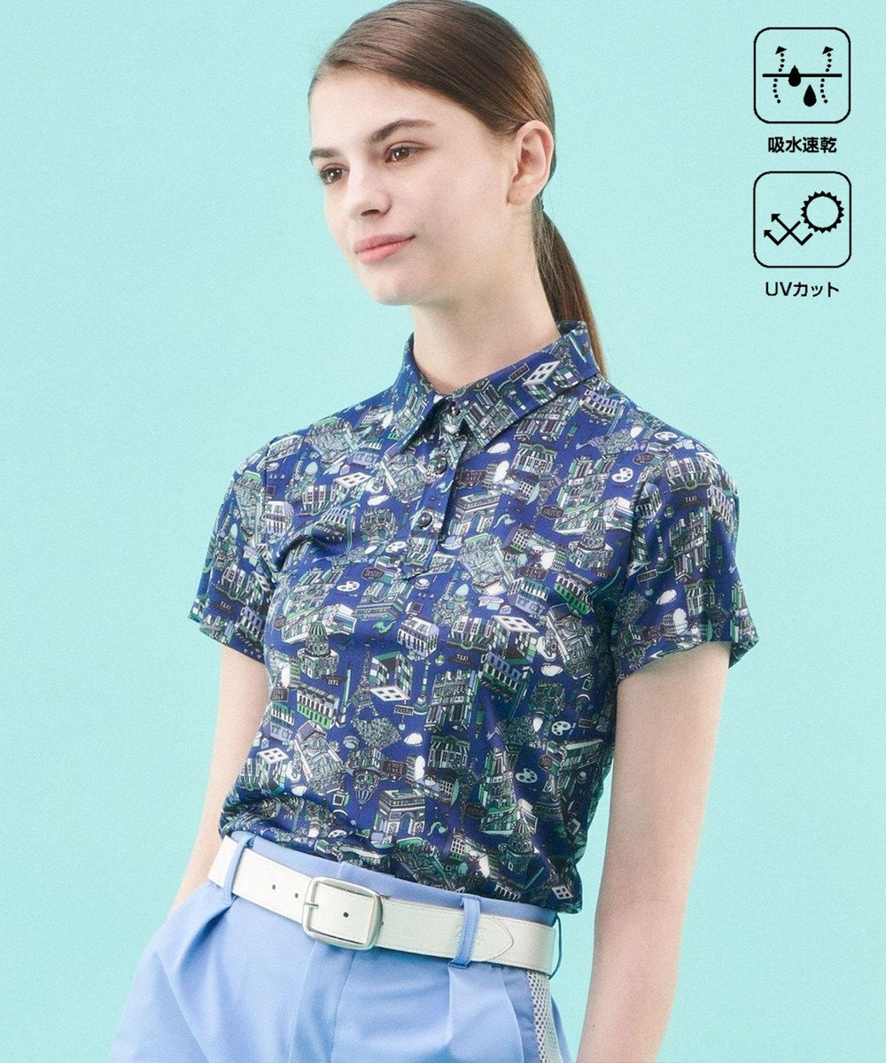 23区GOLF 【WOMEN】【吸水速乾/UVカット】パリマップ総柄ポロシャツ 