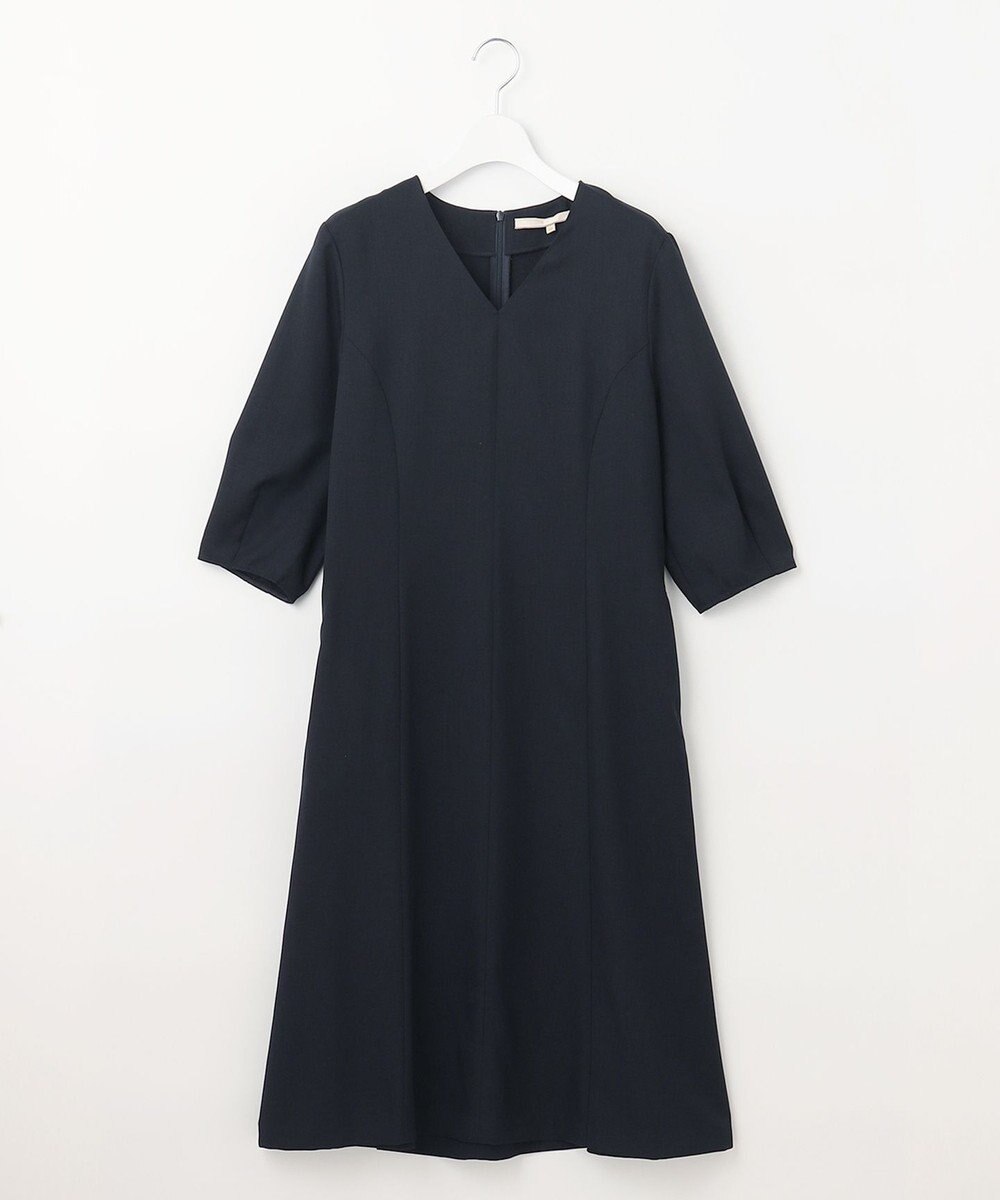 自由区 【接触冷感・速乾・UVケア・撥水・防シワ・XSサイズあり】リネンライクツィルVネック ワンピース 