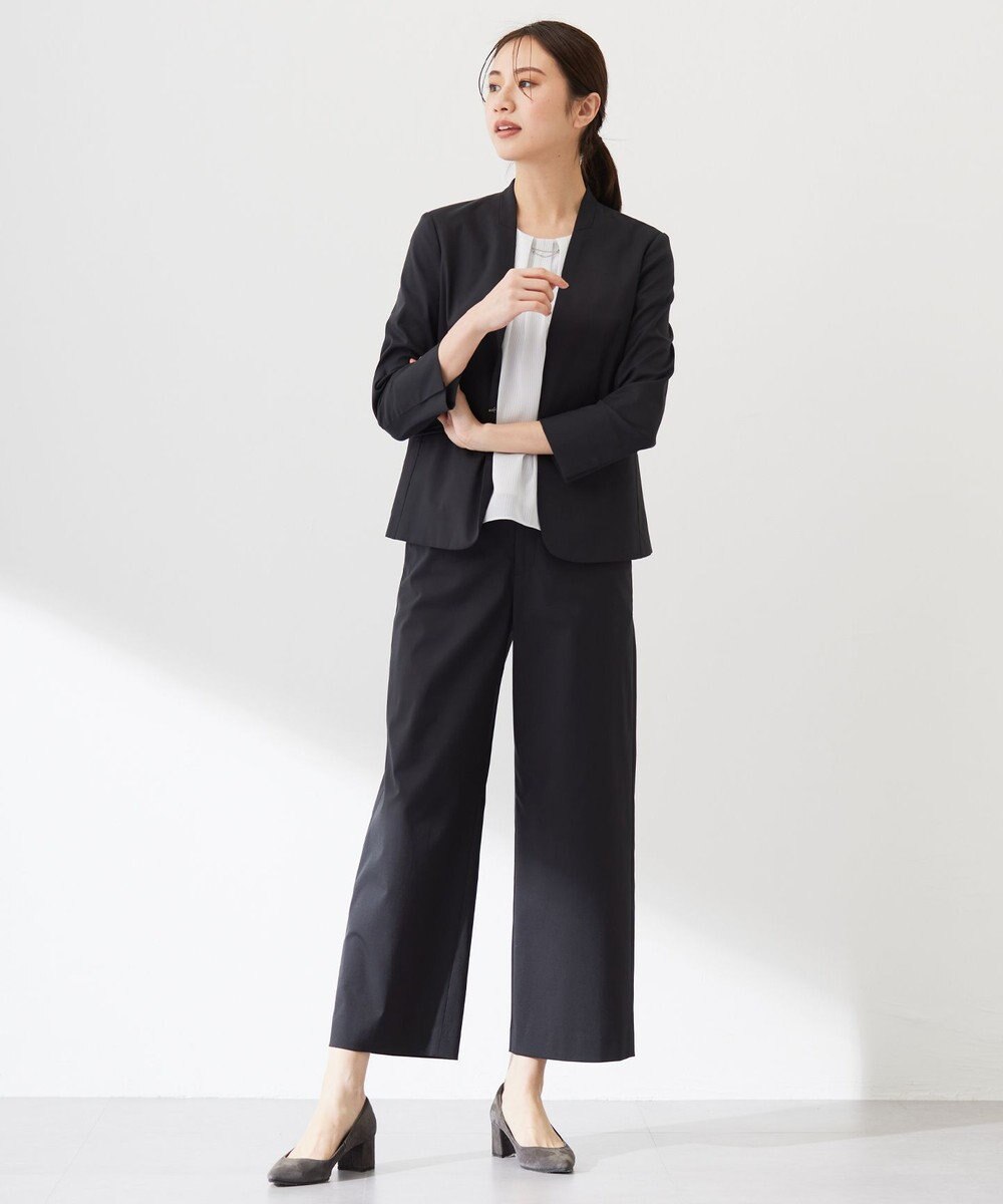 J.PRESS LADIES 【セットアップ対応・洗える・撥水・防汚】コットンFITTYシャーク ノーカラー ジャケット 