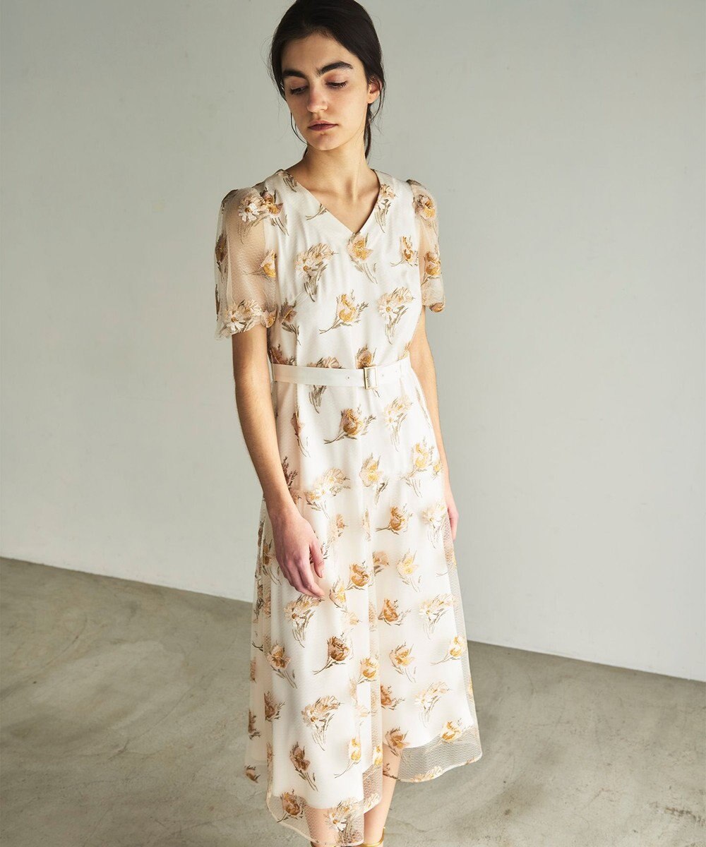 GRACE CONTINENTAL レトロフラワー刺繍ワンピース 