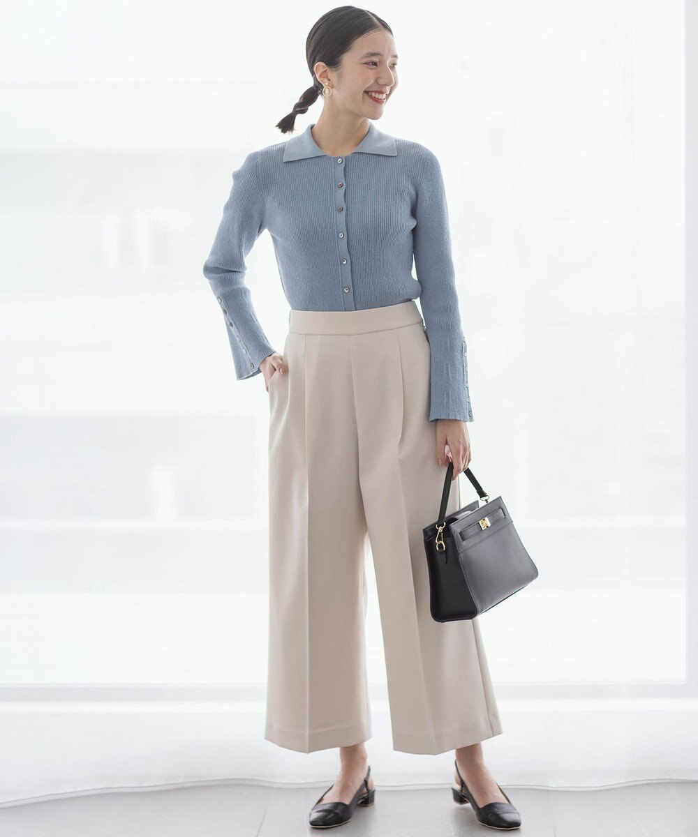 組曲 【美シルエット・ストレッチ・シワになりにくい】オシャクロス ガウチョパンツ 