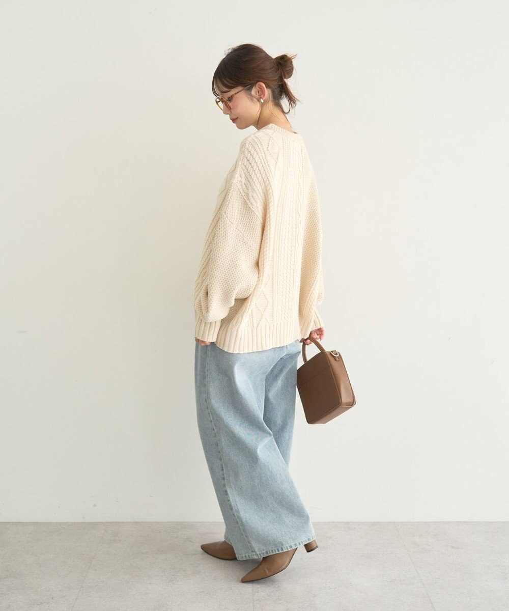 earth music&ecology 【洗濯機洗い可】アンチピリングC/Aパッチワークケーブルニット 