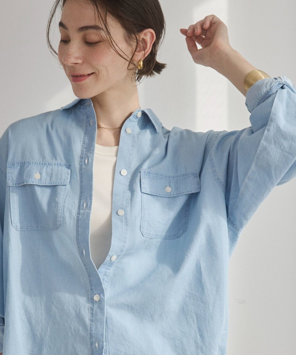 WEGO 【ANGIE VINTAGE】シアーデニムレギュラーカラーシャツ 