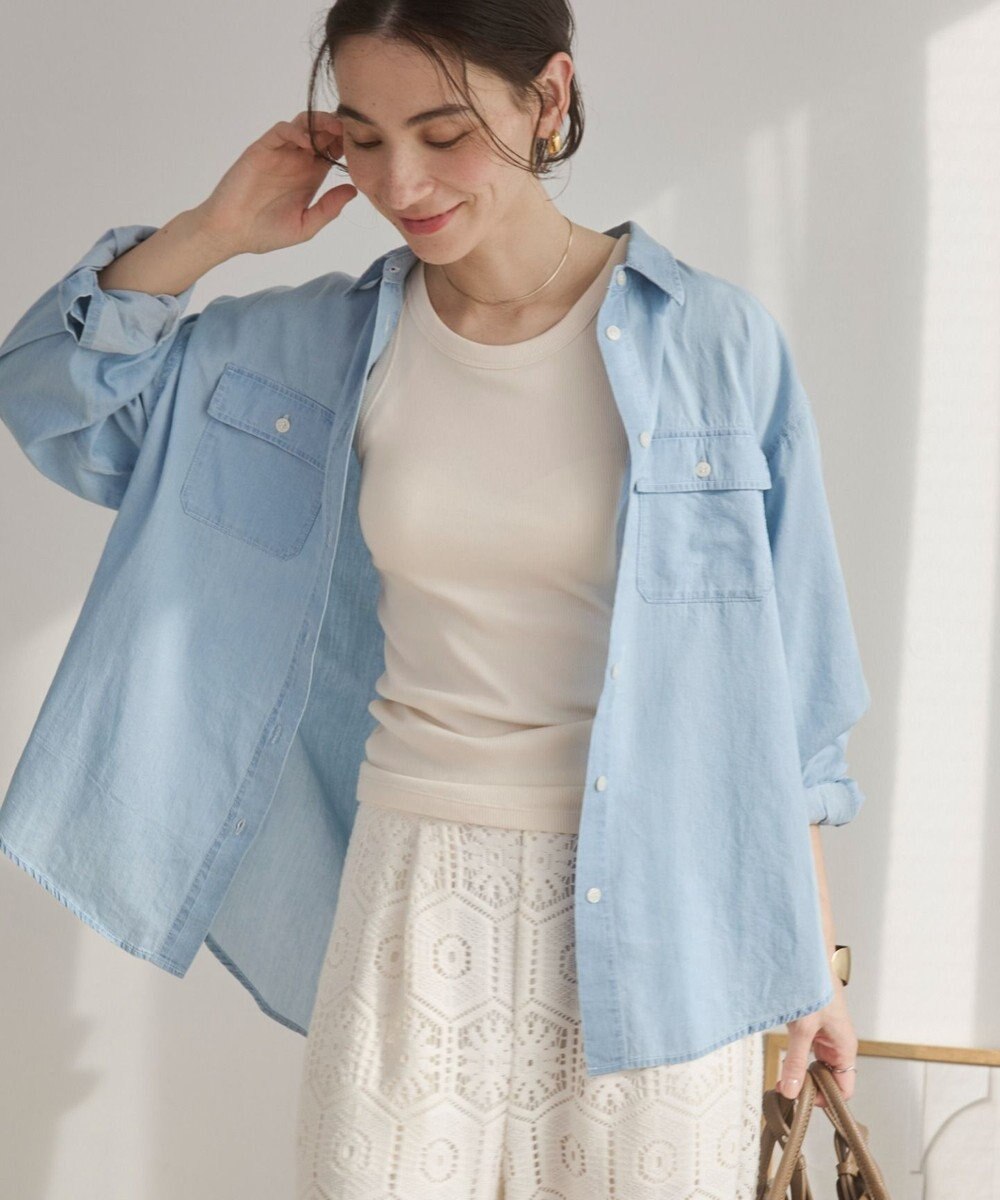 WEGO 【ANGIE VINTAGE】シアーデニムレギュラーカラーシャツ 