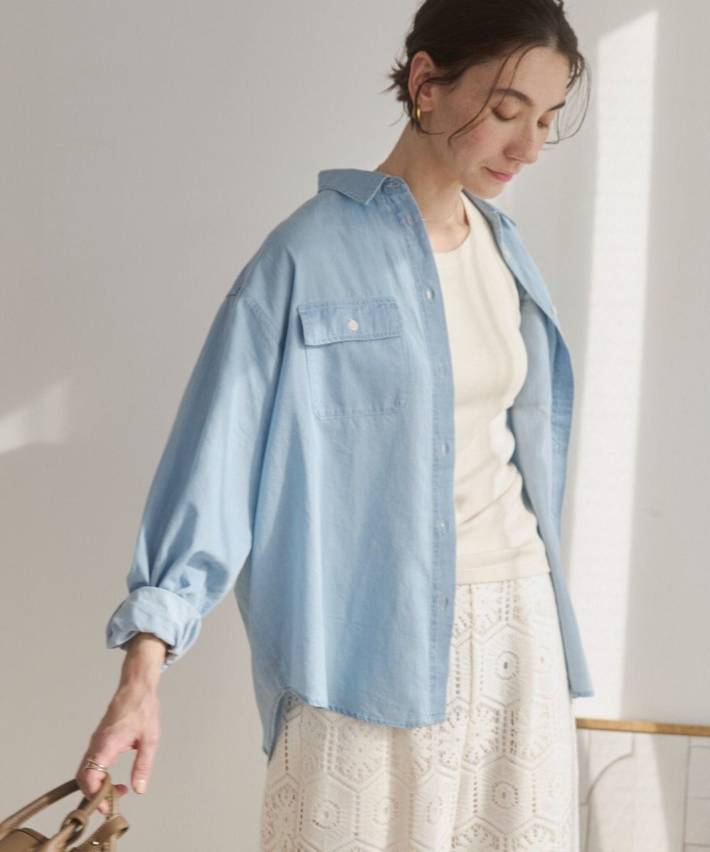 WEGO 【ANGIE VINTAGE】シアーデニムレギュラーカラーシャツ 