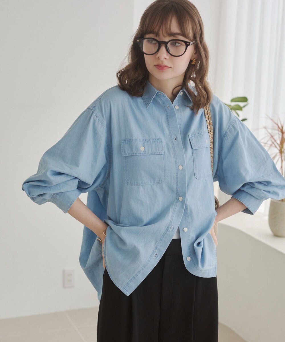 WEGO 【ANGIE VINTAGE】シアーデニムレギュラーカラーシャツ 