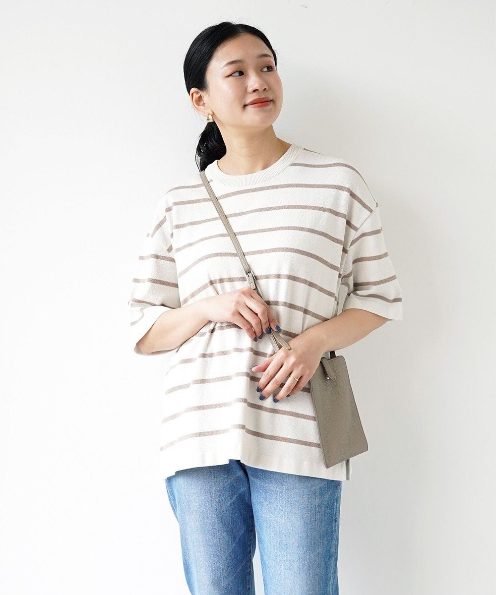 WHITE MAILS 【UNISEX】PAPER YARN BORDER KINT PULLOVER T-シャツ 