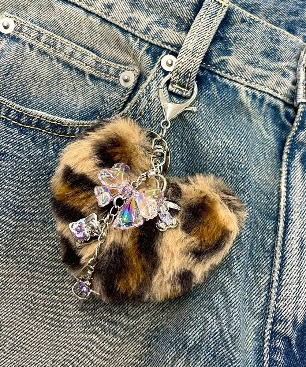 WEGO ファーハートビーズチャームキーホルダー 