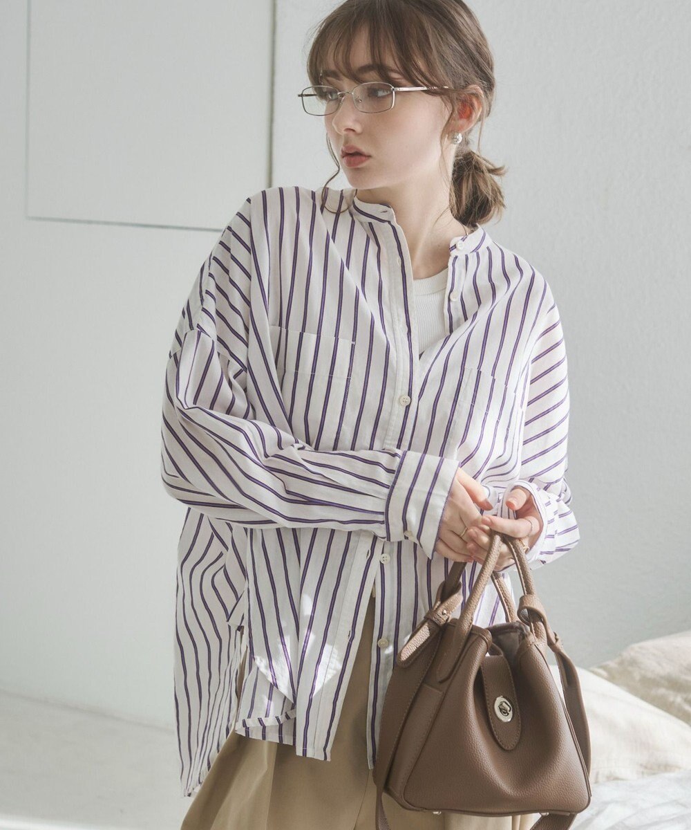 WEGO 着丈が選べる オーバーサイズ バンドカラー シャツ / ストライプ / 無地 