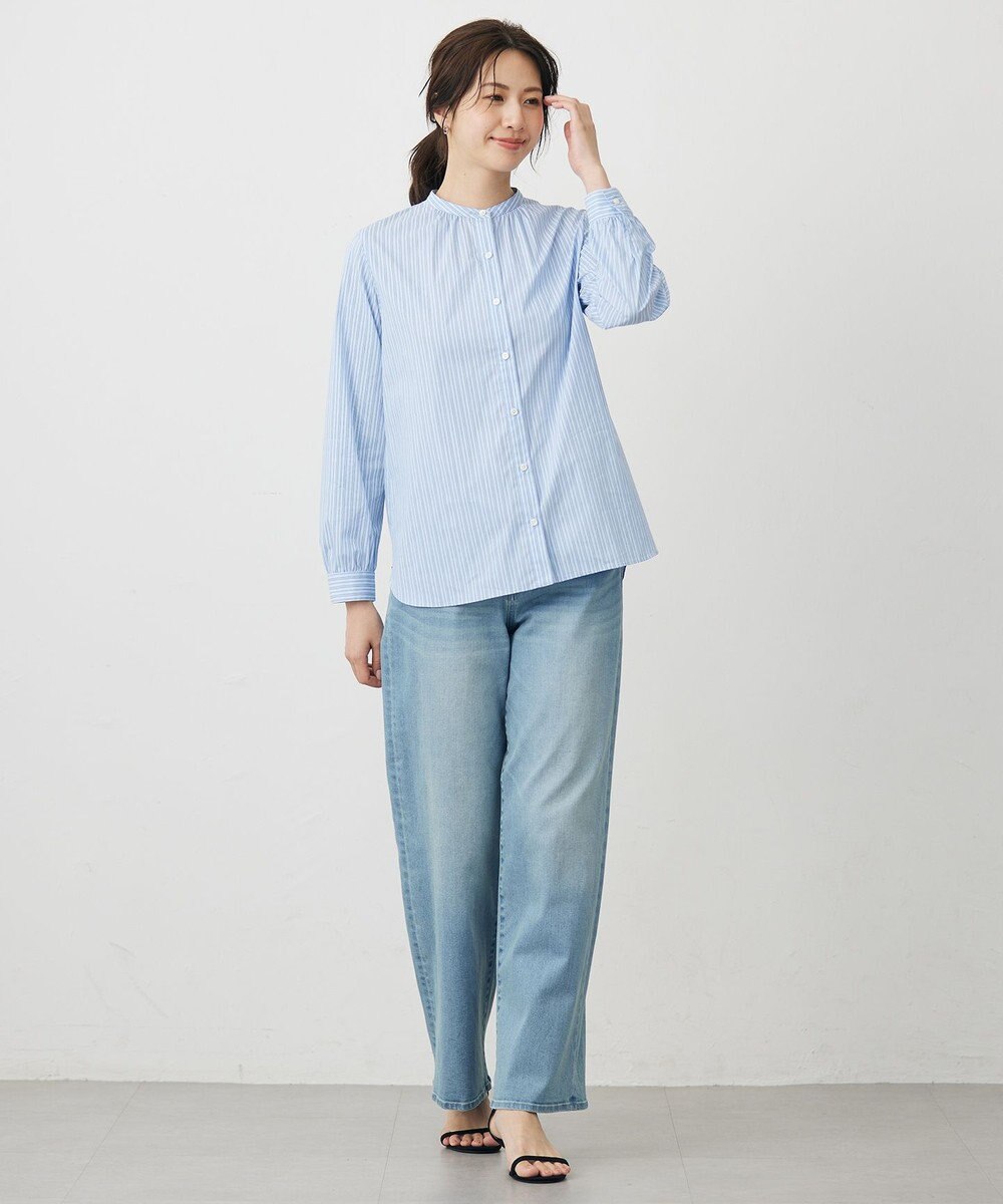 J.PRESS LADIES BEZ ドビーストライプ バンドカラー ブラウス 