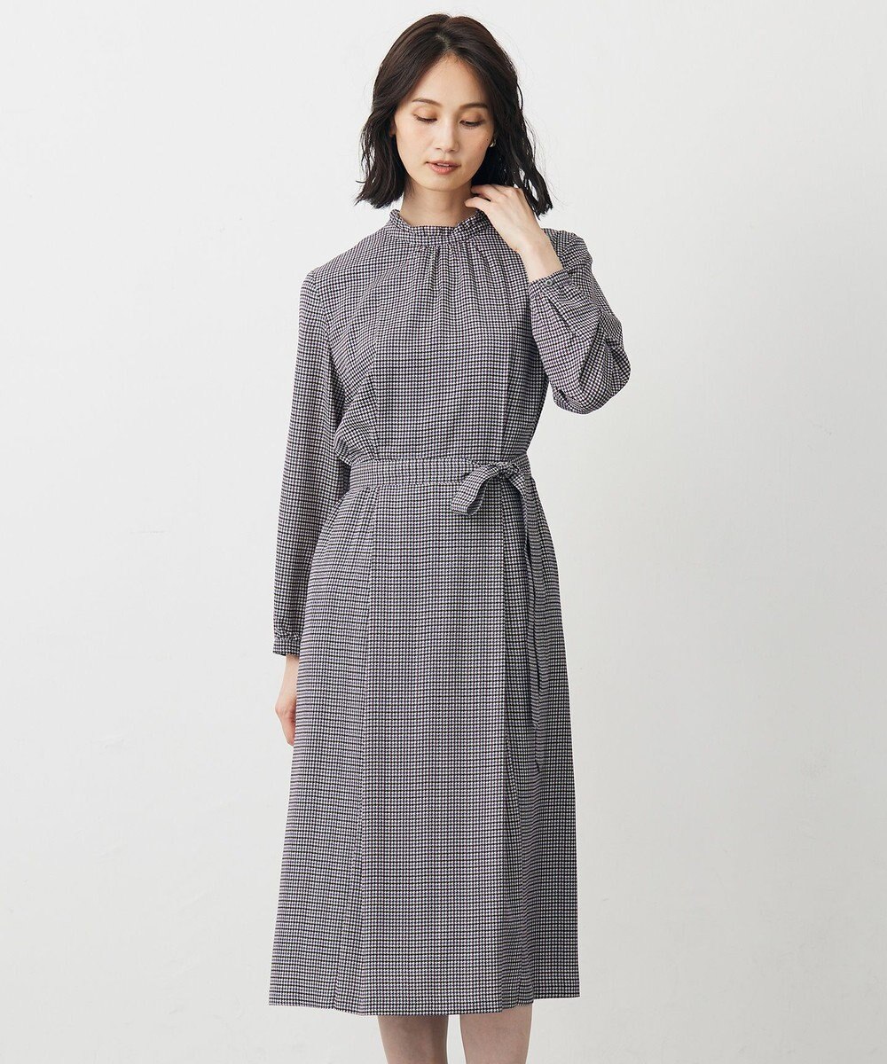 J.PRESS LADIES L デシンハウンドトゥースプリント ワンピース 