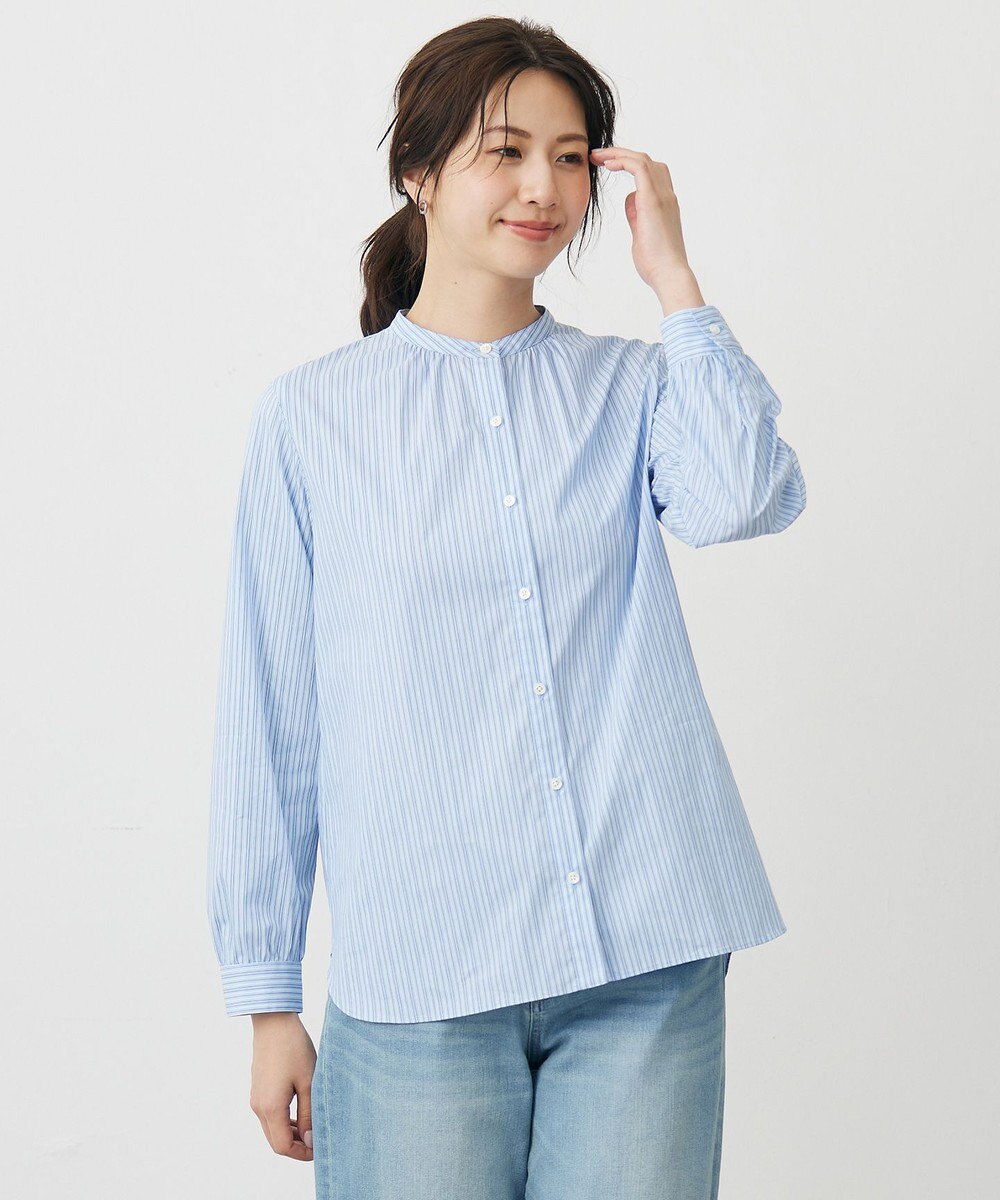 J.PRESS LADIES BEZ ドビーストライプ バンドカラー ブラウス 