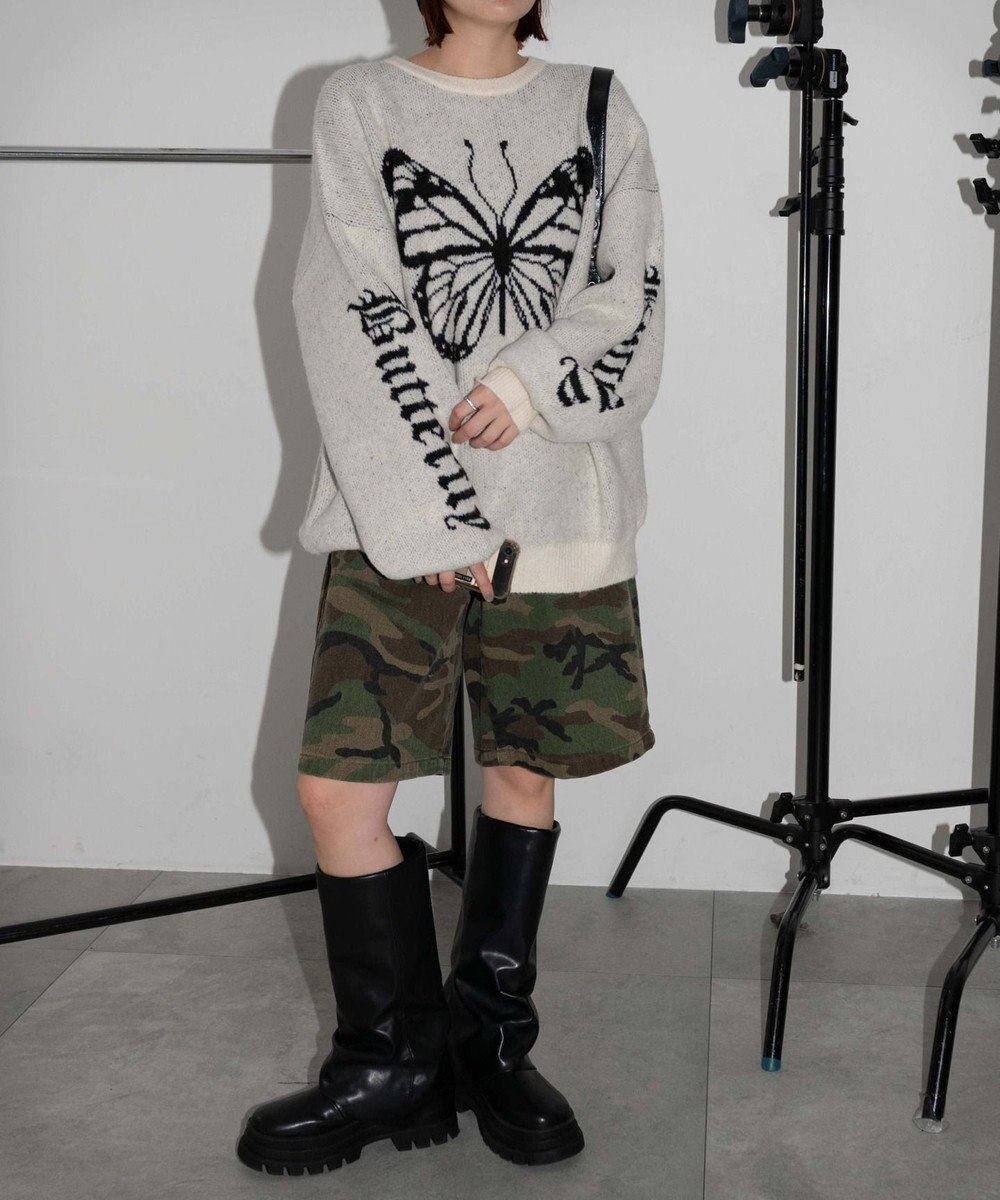 WEGO モチーフグラフィックフラッフィーニットプルオーバー 