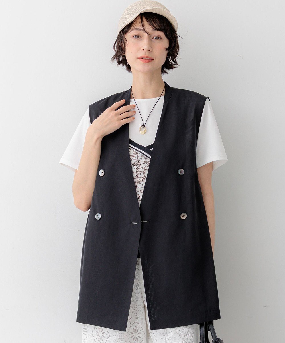 23区 【先行予約】ライトシアーマットクロス ノーカラー ジレ 