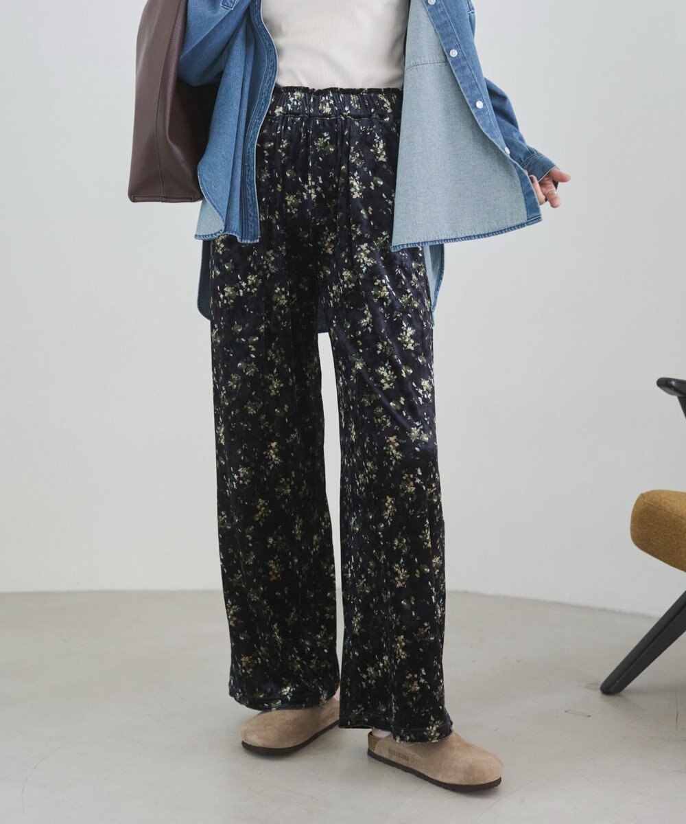 WEGO 【ANGIE VINTAGE】ベロア小花柄イージパンツ 