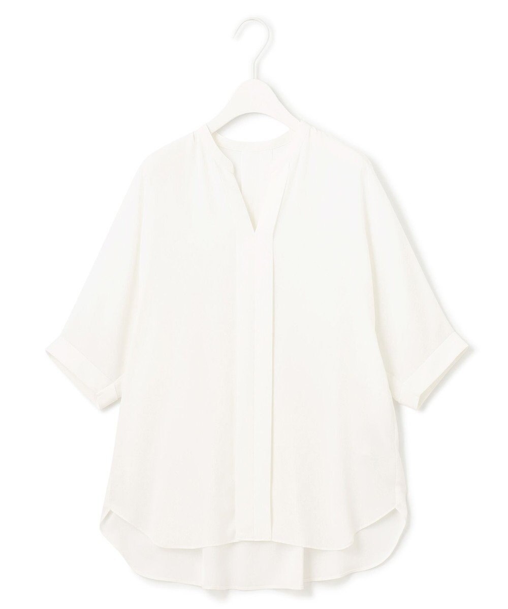 ICB 【新色追加・接触冷感・UVケア・速乾・洗える】BackSatinAmunzen  5分袖 キーネックブラウス 