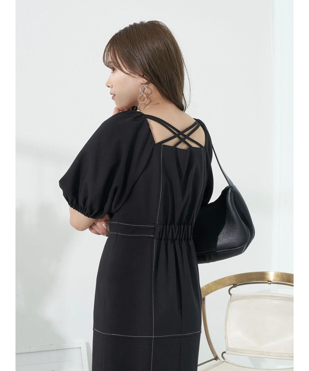 earth music&ecology 配色ステッチパフスリーブワンピース 