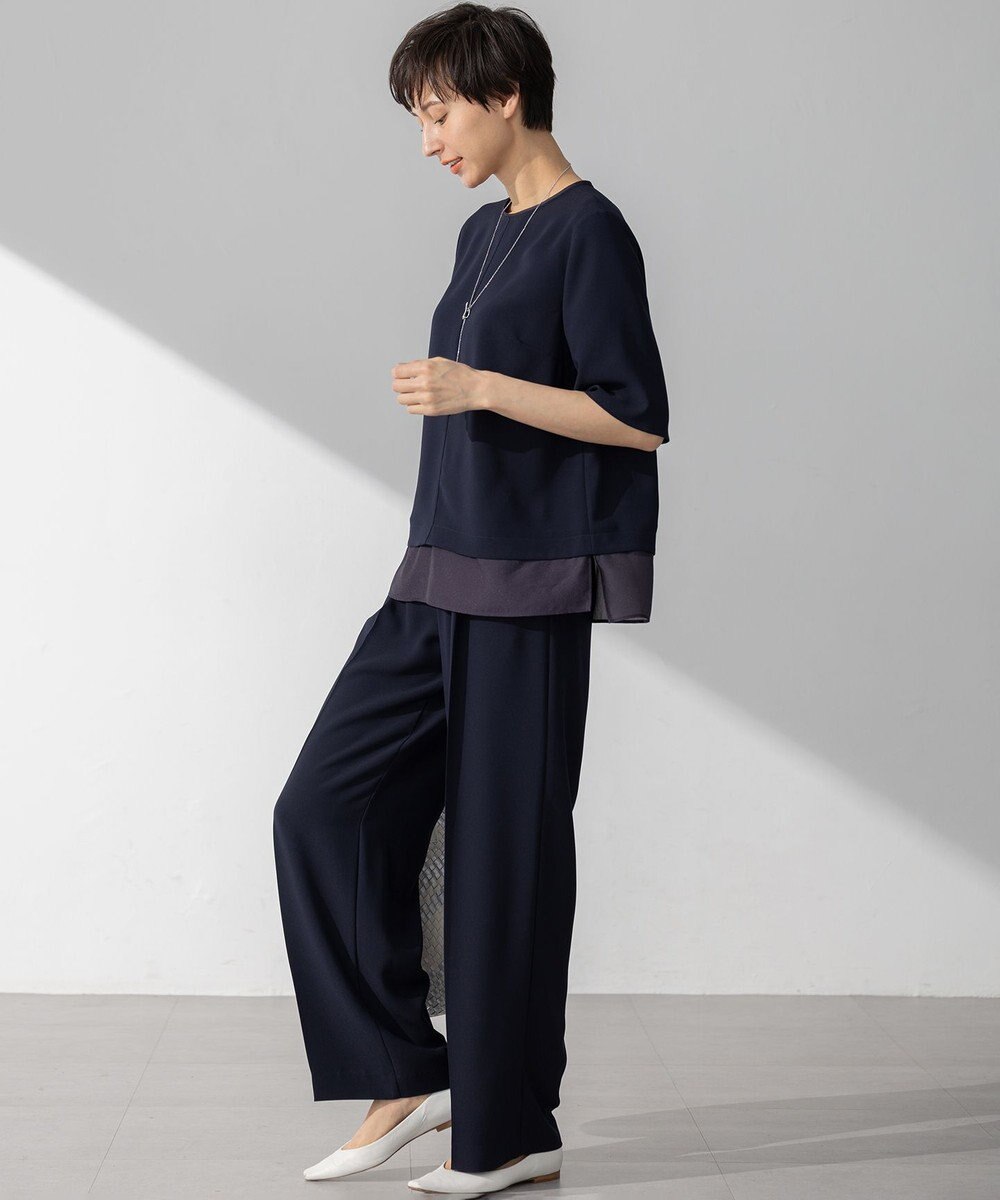 23区 【接触冷感/UVカット/吸水速乾】ストレッチジョーゼット ワイド パンツ 