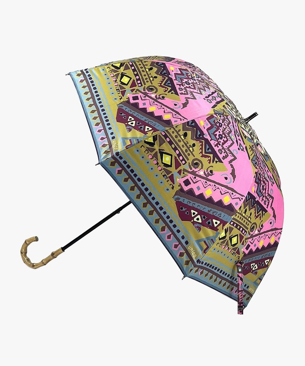 general design store 【UV/遮光率99％以上/晴雨兼用】バンブーハンドルUNICO幾何学柄ショート傘 KHAKI