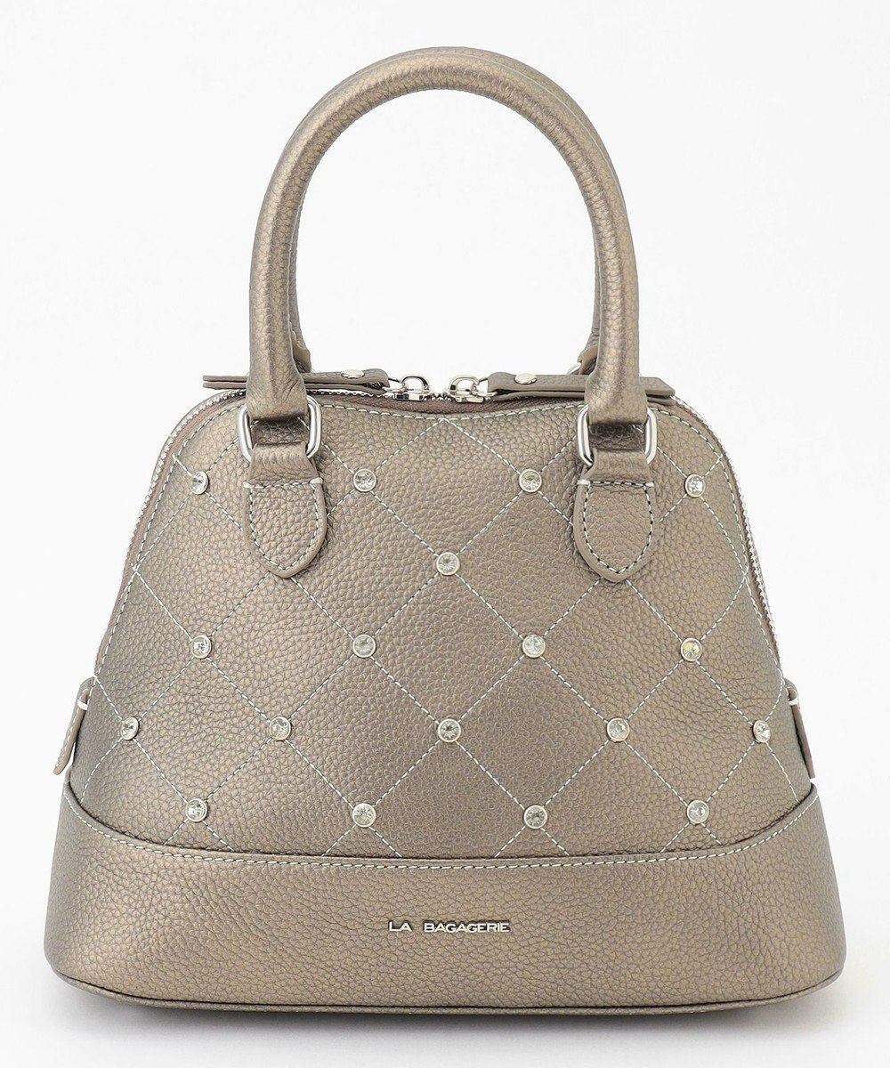 LA BAGAGERIE ラインストーンリベット　カウレザー2wayハンドバッグ 