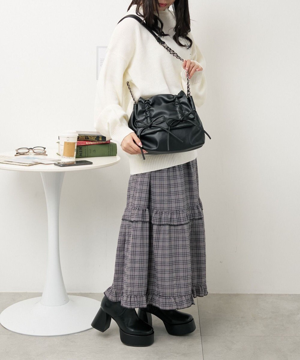 WEGO ギャザーリボンフラップバッグ 