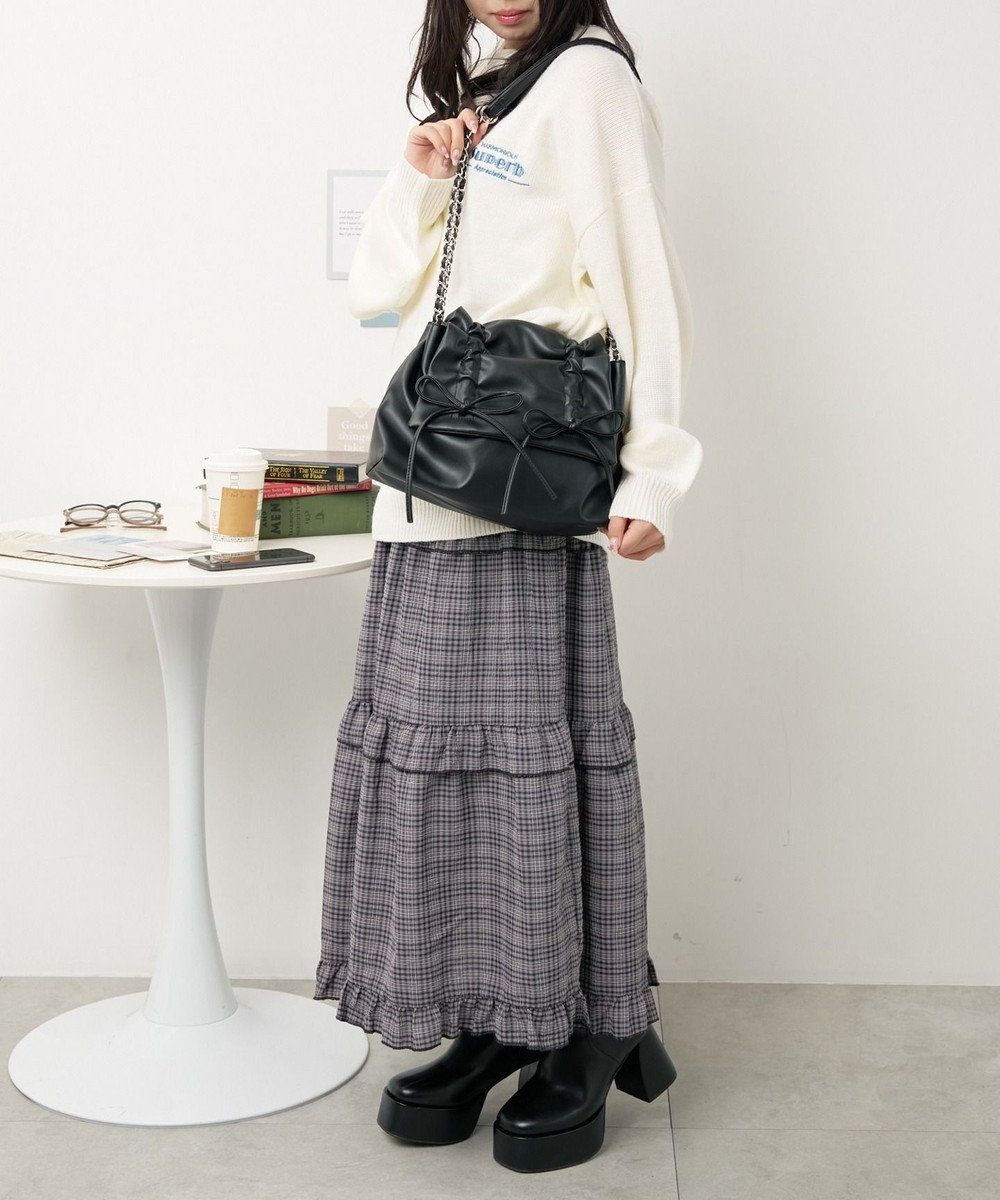 WEGO ギャザーリボンフラップバッグ 