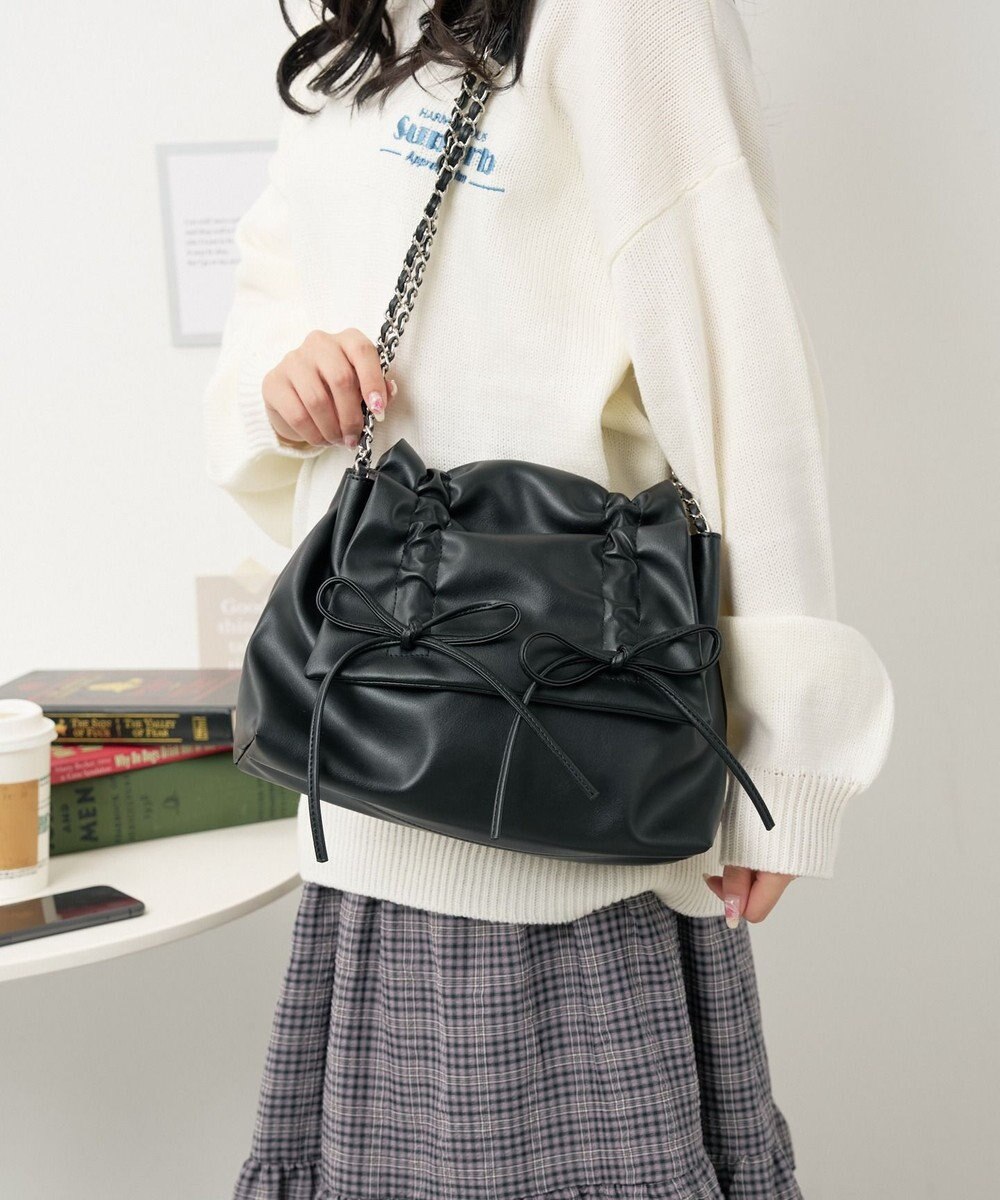 WEGO ギャザーリボンフラップバッグ 