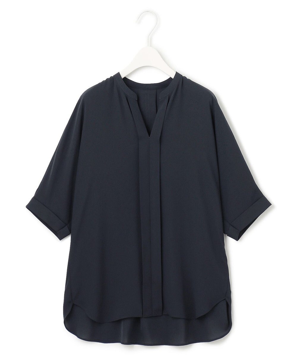 ICB 【新色追加・接触冷感・UVケア・速乾・洗える】BackSatinAmunzen  5分袖 キーネックブラウス 