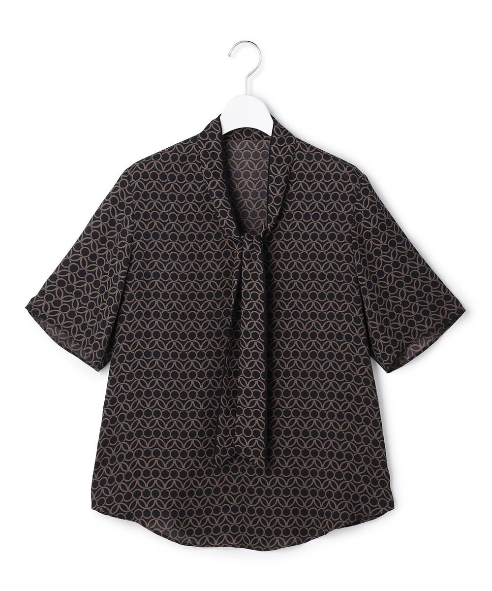 ICB L 【新色追加】BackSatinAmunzen 5分袖配色ボウタイブラウス 