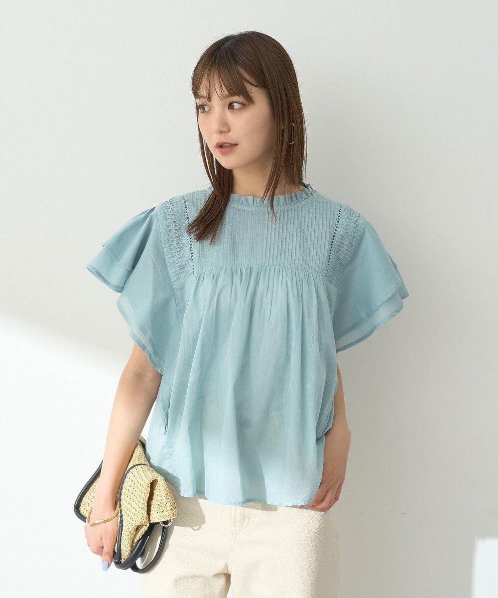 earth music&ecology フリルピンタック半袖ブラウス 