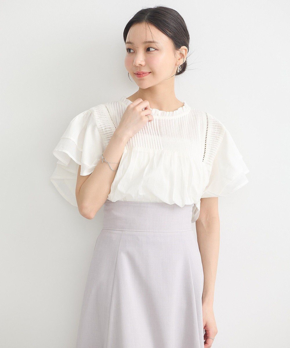 earth music&ecology フリルピンタック半袖ブラウス 