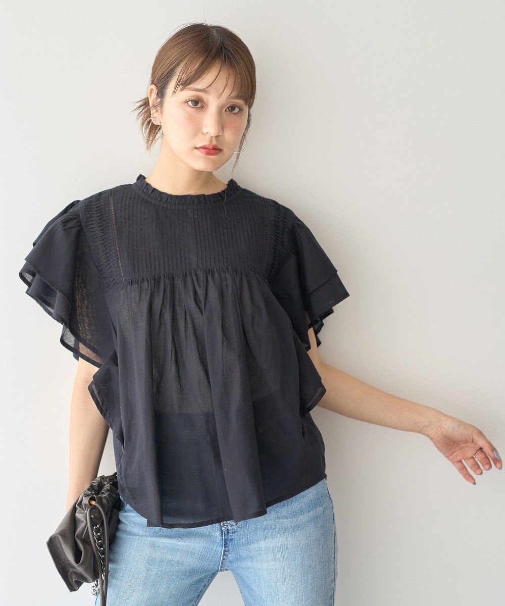 earth music&ecology フリルピンタック半袖ブラウス 