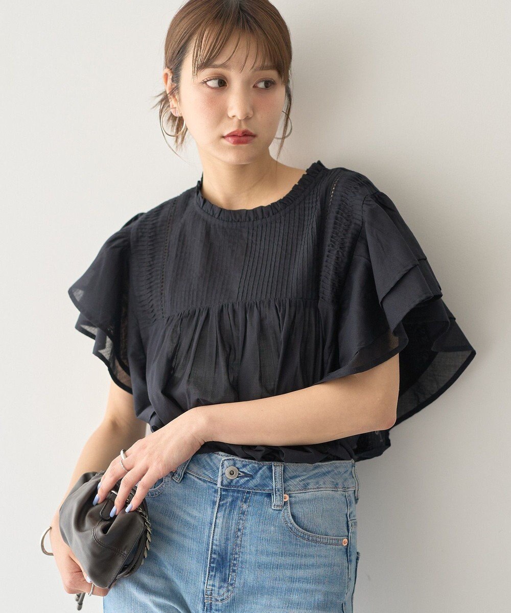earth music&ecology フリルピンタック半袖ブラウス 
