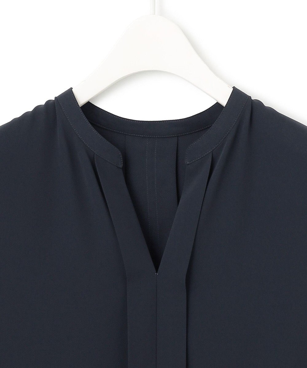 ICB 【新色追加・接触冷感・UVケア・速乾・洗える】BackSatinAmunzen  5分袖 キーネックブラウス 