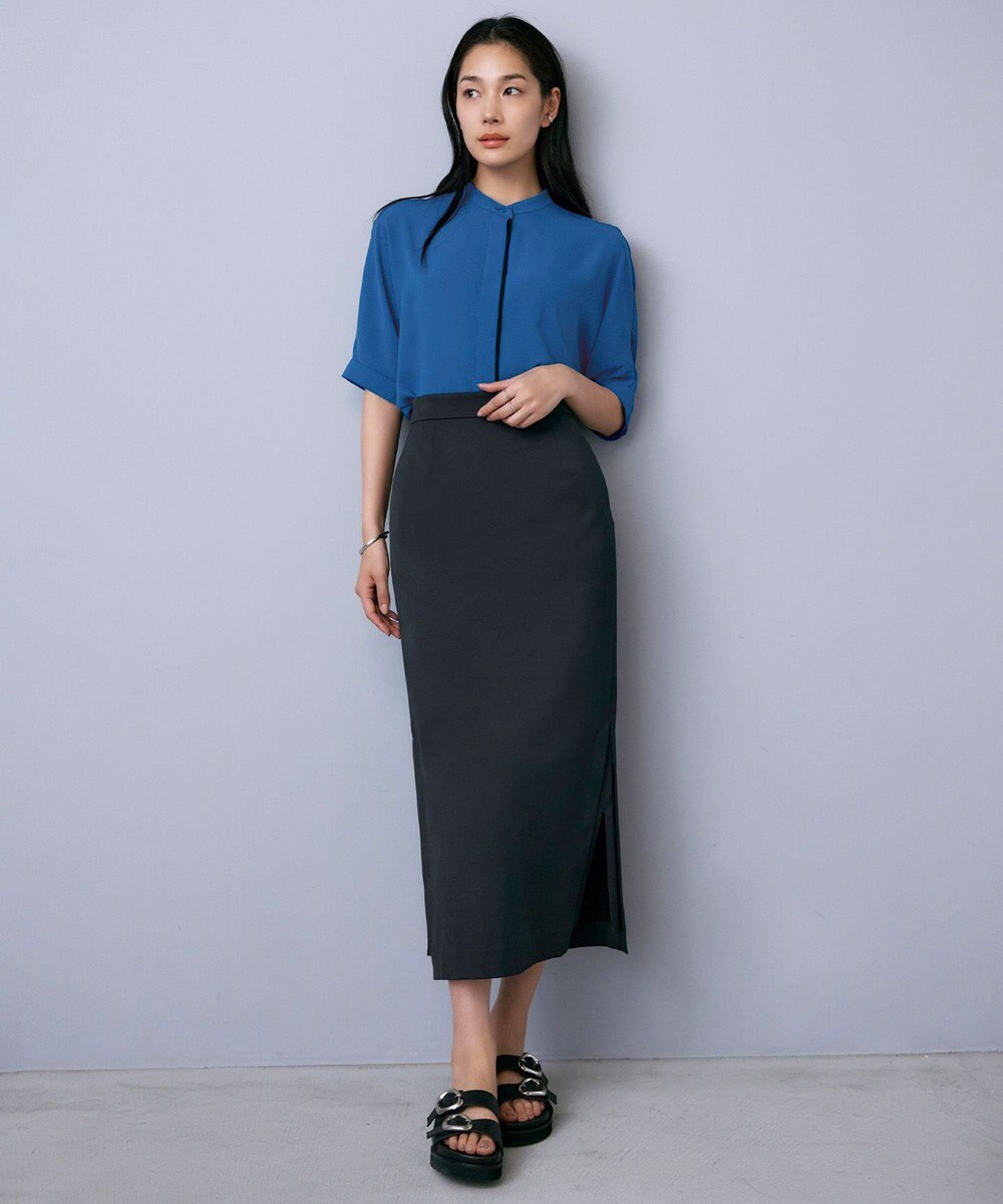 ICB L 【人気のため新色追加・接触冷感・UVケア・速乾・洗える】BackSatinAmunzen 5分袖バンドカラーブラウス 