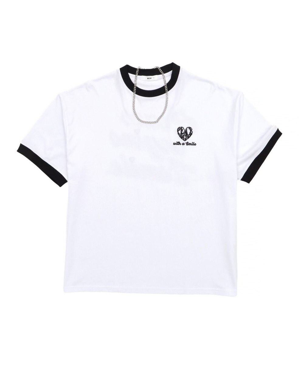 WEGO 【ユニセックス着用ITEM/MLサイズ展開】アクセ付きリンガーグラフィックT（SS） 