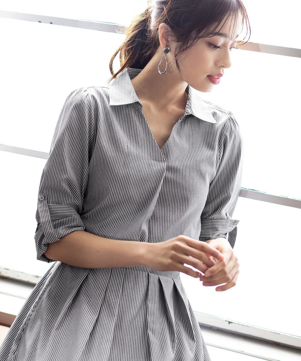 Tiaclasse L 【洗える】小顔効果も期待できるスキッパーシャツワンピース 