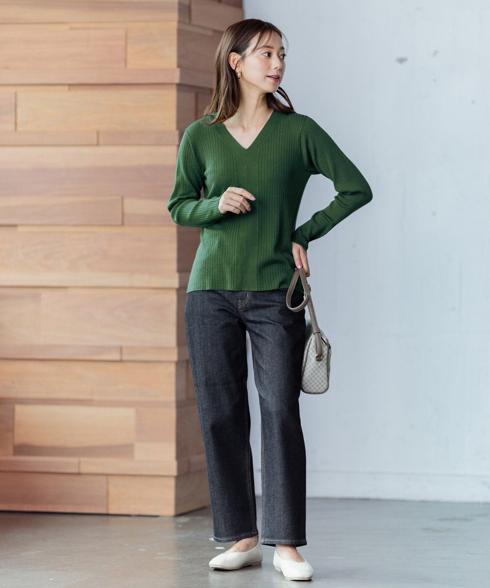 ANY 【洗える】Vネック リブニット 