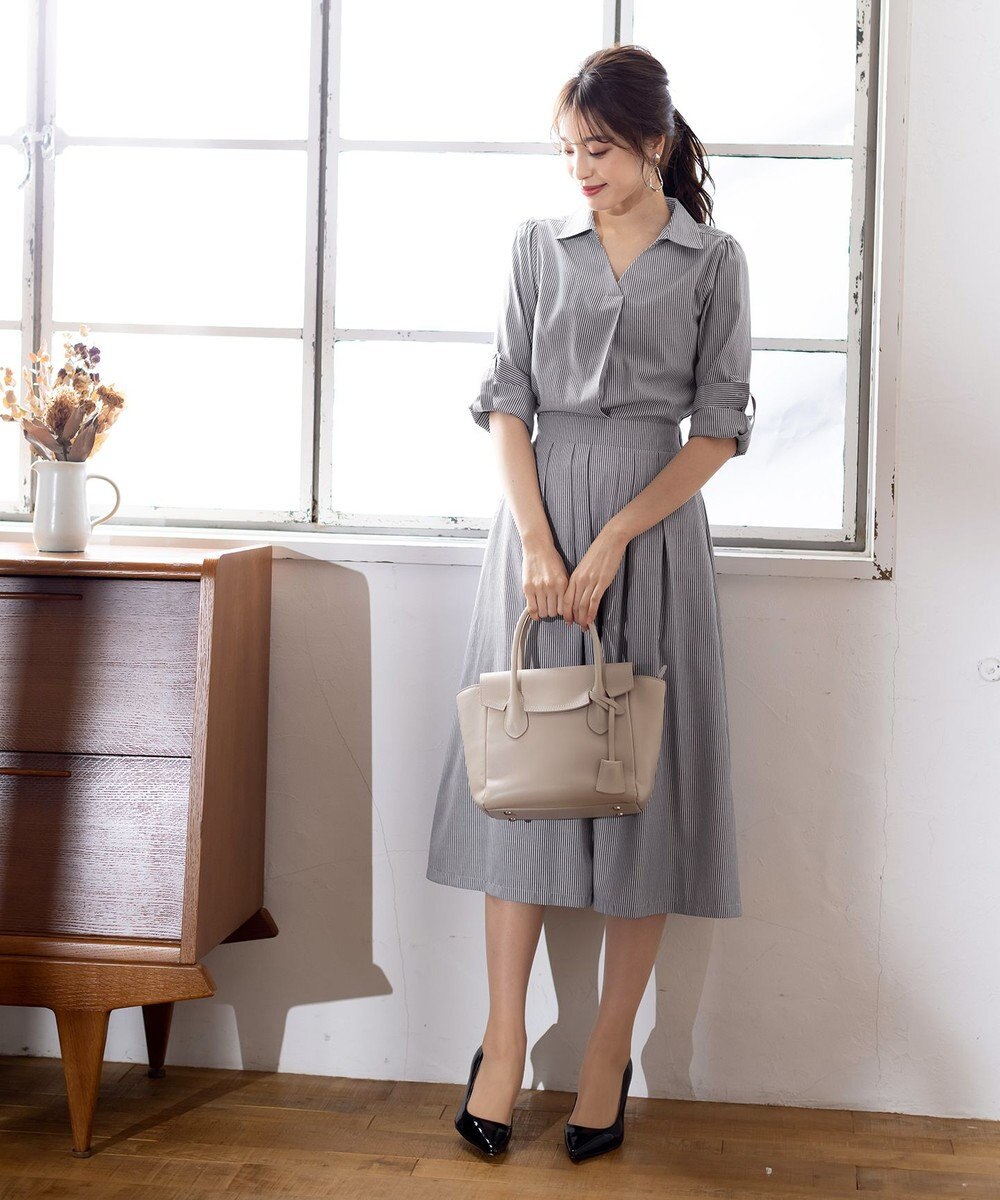 Tiaclasse L 【洗える】小顔効果も期待できるスキッパーシャツワンピース 