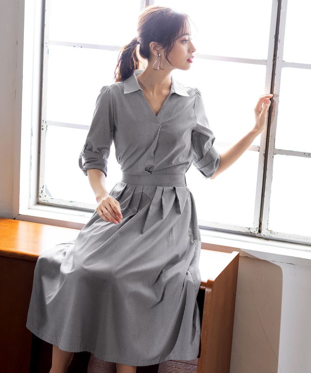 Tiaclasse L 【洗える】小顔効果も期待できるスキッパーシャツワンピース 