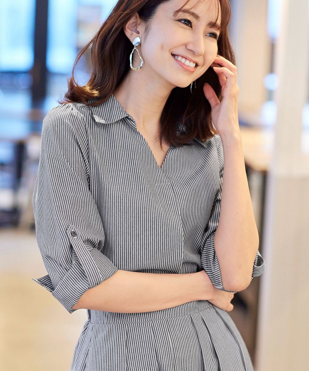 Tiaclasse L 【洗える】小顔効果も期待できるスキッパーシャツワンピース 