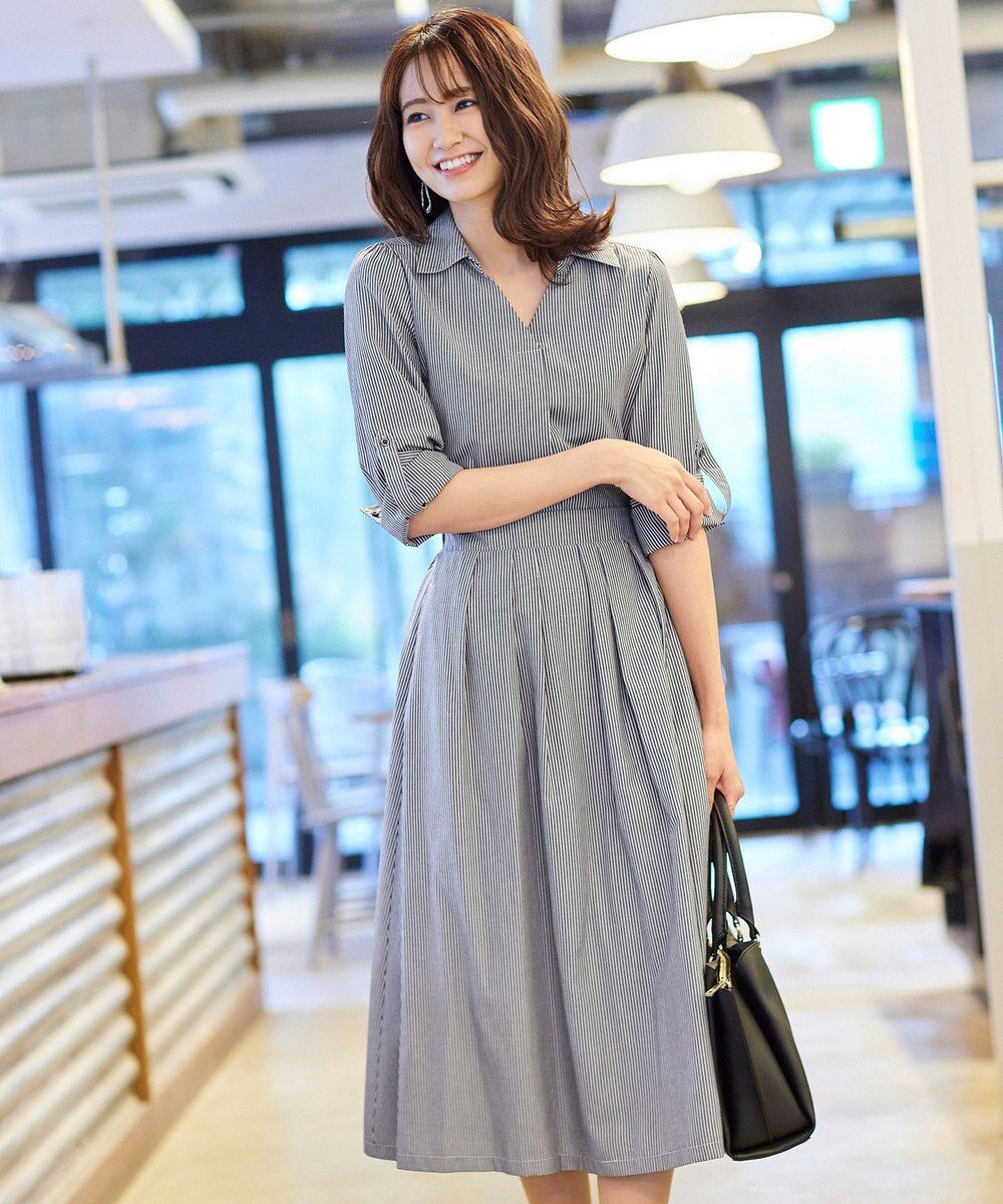 Tiaclasse L 【洗える】小顔効果も期待できるスキッパーシャツワンピース 