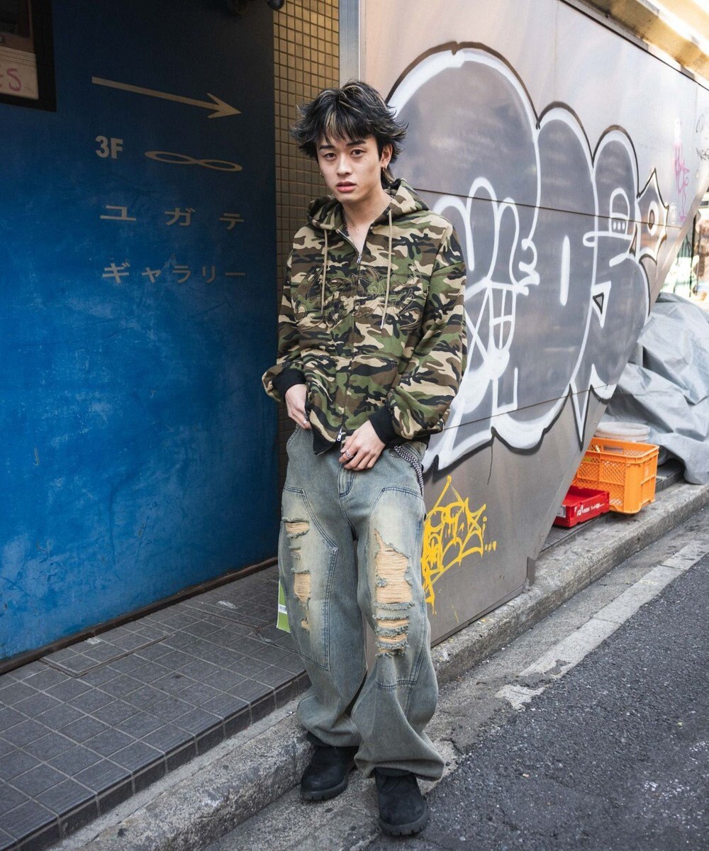 WEGO 【ユニセックス着用ITEM/MLサイズ展開】カモフラグラフィックZIPパーカー 