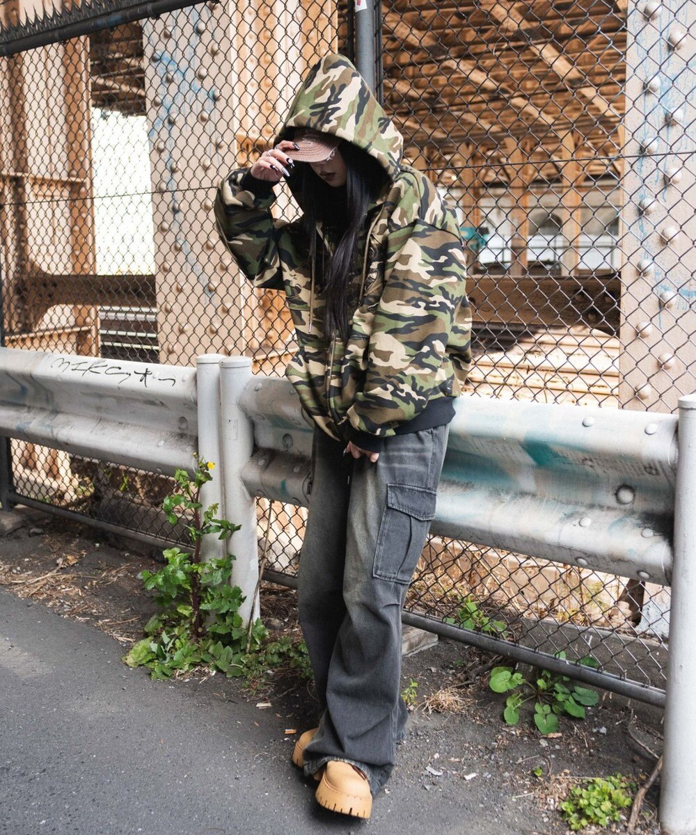 WEGO 【ユニセックス着用ITEM/MLサイズ展開】カモフラグラフィックZIPパーカー 