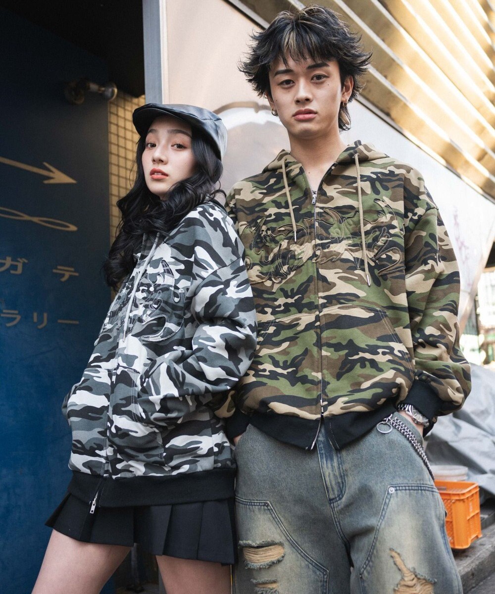 WEGO 【ユニセックス着用ITEM/MLサイズ展開】カモフラグラフィックZIPパーカー 