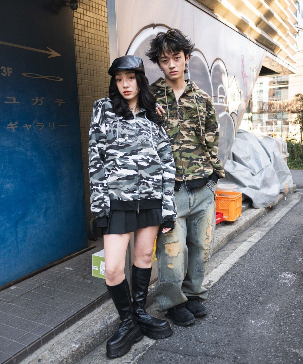 WEGO 【ユニセックス着用ITEM/MLサイズ展開】カモフラグラフィックZIPパーカー 