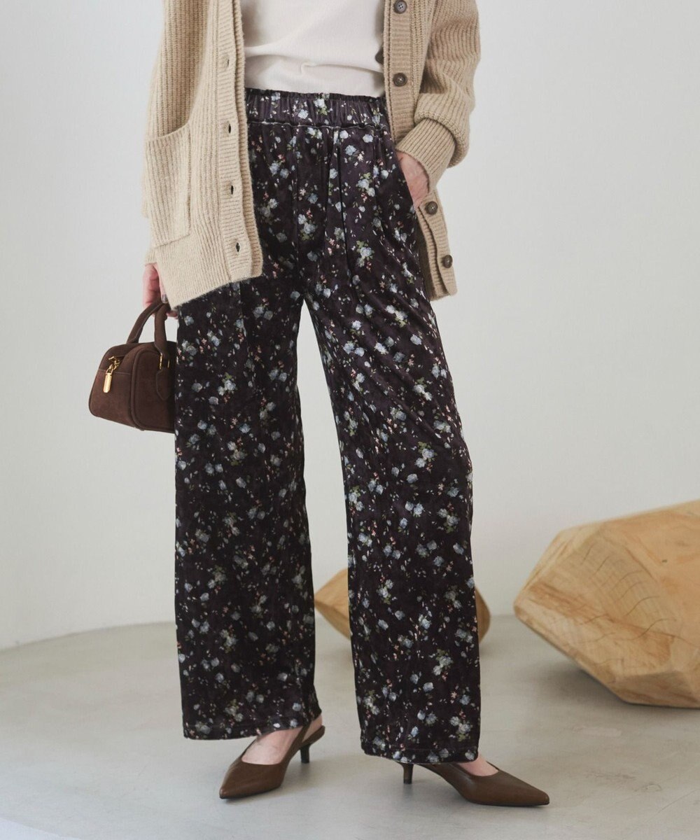 WEGO 【ANGIE VINTAGE】ベロア小花柄イージパンツ 