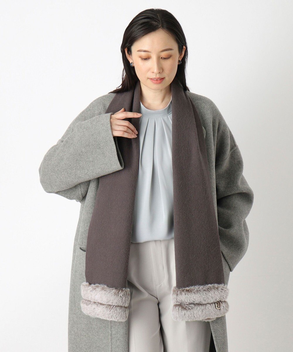 MOONBAT 【WEB限定】FURLA ウール100％×スノートップファーマフラー チャーム付き 