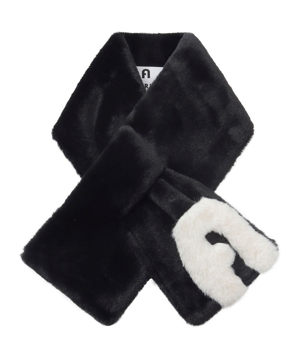 MOONBAT FURLA バイカラーロゴフェイクファーマフラー 