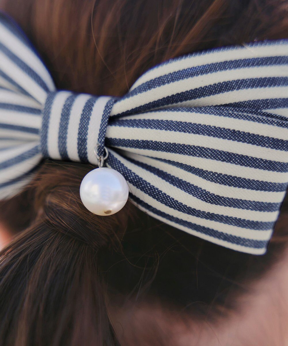 Tiaclasse ボーダーリボンバレッタ（パール付き） 